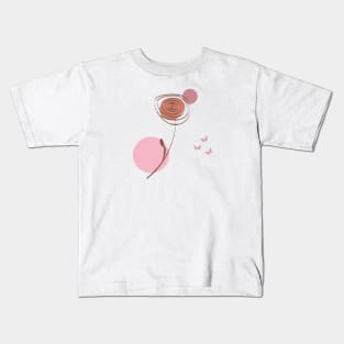 Cute pink boho rose flower and butterflies Kids T-Shirt